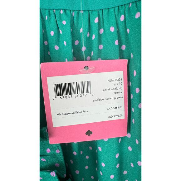 Kate Spade Poolside Dot Wrap Dress Womens 10 Emerald Coast Green Pink New - Picture 8 of 14